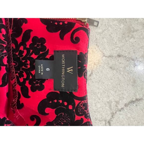❤️🖤 Worthington Red & Black Velvet Damask Midi Dress – Size 6 ❤️🖤 - Picture 6 of 11